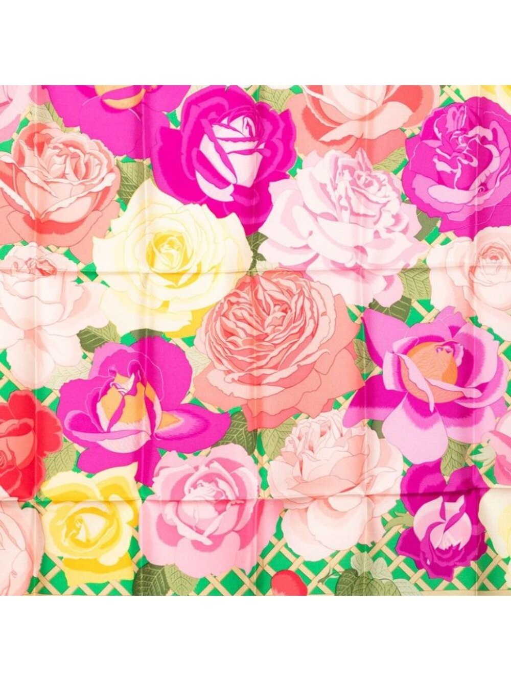 Hermes Carre 90 Roseraie Rose Garden Scarf Green Multicolor Silk - Picture 3 of 10